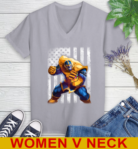 NFL Football Tennessee Titans Thanos Marvel American Flag Shirt Women's V-Neck T-Shirt 4