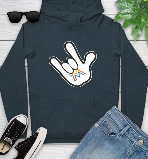 Miami Marlins MLB Baseball Mickey Rock Hand Disney Youth Hoodie 8