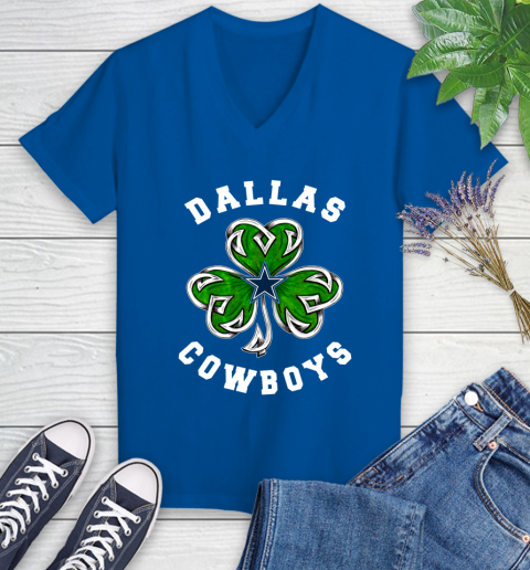 NFL Dallas Cowboys Three Leaf Clover St Patrick's Day Football Sports Women's V-Neck T-Shirt 10
