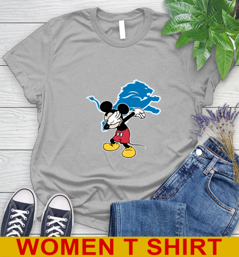 Detroit Lions NFL Football Dabbing Mickey Disney Sports Women's T-Shirt 5