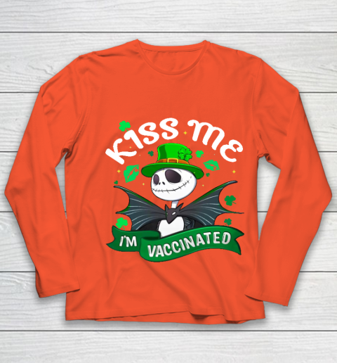 Kiss Me I'm Vaccinated Patrick's Day Jack Skellington Youth Long Sleeve 3
