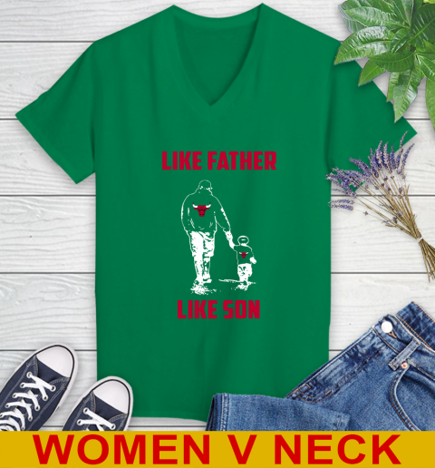 Chicago Bulls NBA Basketball Like Father Like Son Sports Women's V-Neck T-Shirt - Image 6