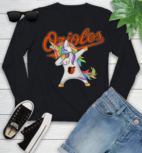 Baltimore Orioles MLB Baseball Funny Unicorn Dabbing Sports Youth Long Sleeve 2