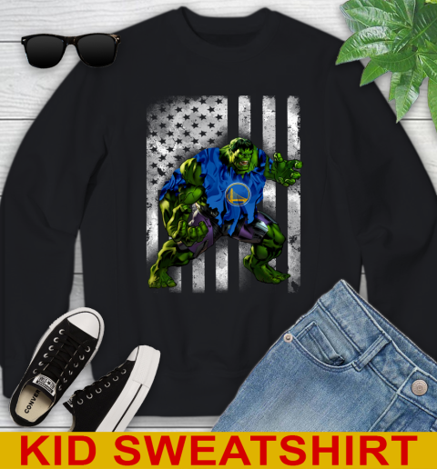 Golden State Warriors Hulk Marvel Avengers NBA Basketball American Flag Youth Sweatshirt