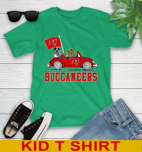 NFL Football Tampa Bay Buccaneers Darth Vader Baby Yoda Driving Star Wars Shirt Youth T-Shirt 6