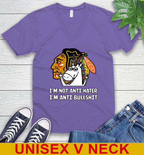 Chicago Blackhawks NHL Hockey Unicorn I'm Not Anti Hater I'm Anti Bullshit V-Neck T-Shirt 9
