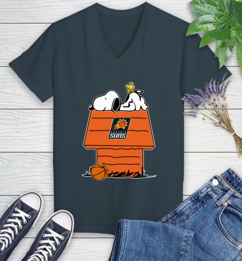 Phoenix Suns NBA Basketball Snoopy Woodstock The Peanuts Movie Women's V-Neck T-Shirt 8
