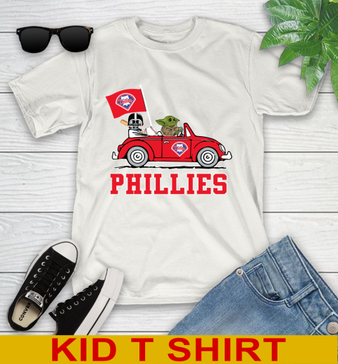 MLB Baseball Philadelphia Phillies Darth Vader Baby Yoda Driving Star Wars Shirt Youth T-Shirt