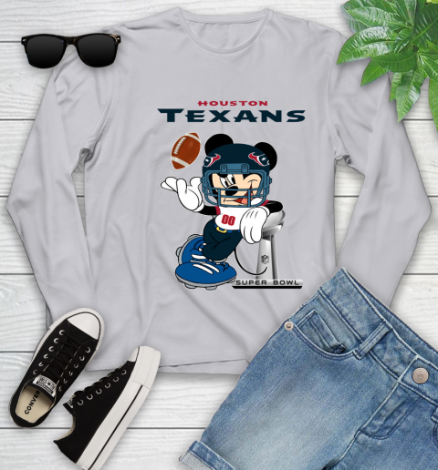 NFL Houston Texans Mickey Mouse Disney Super Bowl Football T Shirt Youth Long Sleeve 17