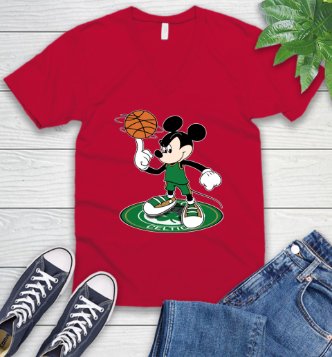 NBA Basketball Boston Celtics Cheerful Mickey Disney Shirt V-Neck T-Shirt - Image 8