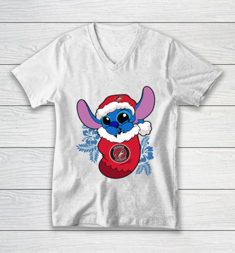 Arizona Coyotes Christmas Stitch In The Sock Funny Disney NHL V-Neck T-Shirt 2