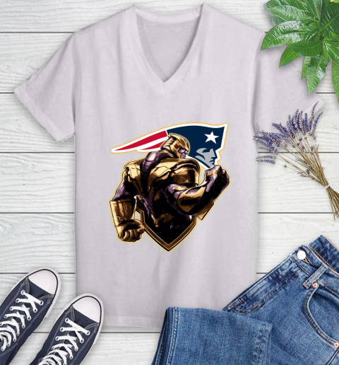 NFL Thanos Avengers Endgame Football Sports New England Patriots Women's V-Neck T-Shirt