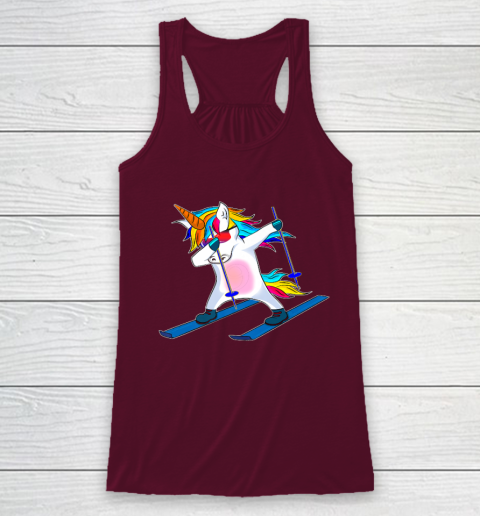 Skiing Unicorn Dabbing Funny Gift Racerback Tank 3