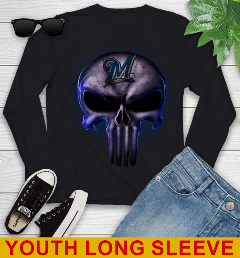 Milwaukee Brewers MLB Baseball Punisher Skull Sports Youth Long Sleeve