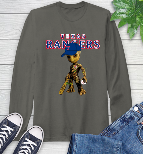 MLB Texas Rangers Groot Guardians Of The Galaxy Baseball Long Sleeve T-Shirt 8