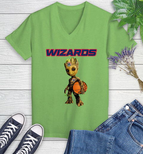 Washington Wizards NBA Basketball Groot Marvel Guardians Of The Galaxy Women's V-Neck T-Shirt 11