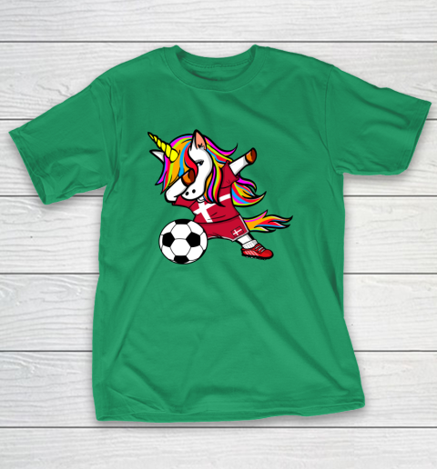 Funny Dabbing Unicorn Denmark Football Danish Flag Soccer T-Shirt 19