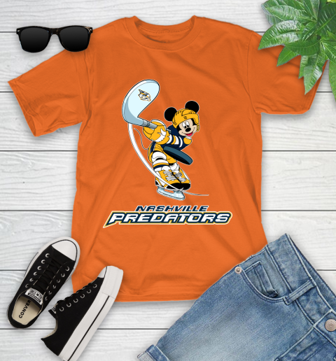 NHL Hockey Nashville Predators Cheerful Mickey Mouse Shirt Youth T-Shirt 7