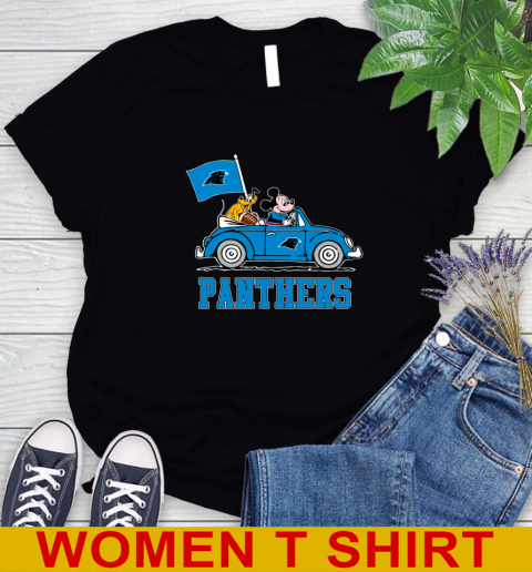 NFL Football Carolina Panthers Pluto Mickey Driving Disney Shirt Women's T-Shirt 2
