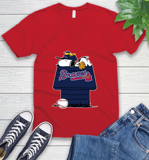 MLB Atlanta Braves Snoopy Woodstock The Peanuts Movie Baseball T Shirt V-Neck T-Shirt 7