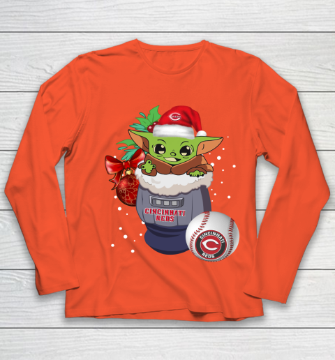 Cincinnati Reds Christmas Baby Yoda Star Wars Funny Happy MLB Youth Long Sleeve 4