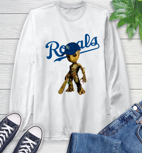 MLB Kansas City Royals Groot Guardians Of The Galaxy Baseball Long Sleeve T-Shirt