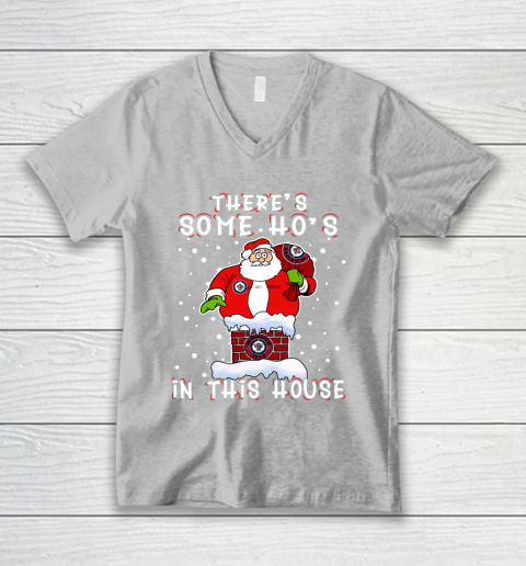 Winnipeg Jets Christmas There Is Some Hos In This House Santa Stuck In The Chimney NHL V-Neck T-Shirt 3