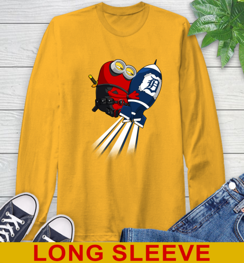 MLB Baseball Detroit Tigers Deadpool Minion Marvel Shirt Long Sleeve T-Shirt 2