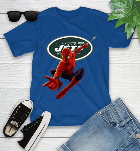 NFL Spider Man Avengers Endgame Football New York Jets Youth T-Shirt 9