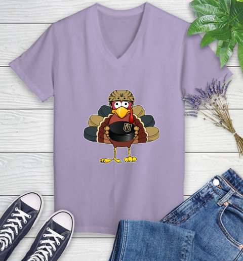 Vegas Golden Knights Turkey Thanksgiving Day Women's V-Neck T-Shirt 14
