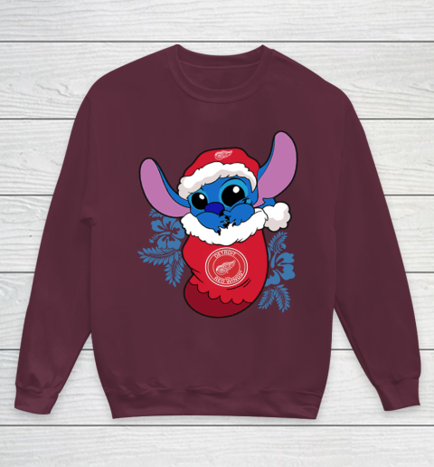 Detroit Red Wings Christmas Stitch In The Sock Funny Disney NHL Youth Sweatshirt 5