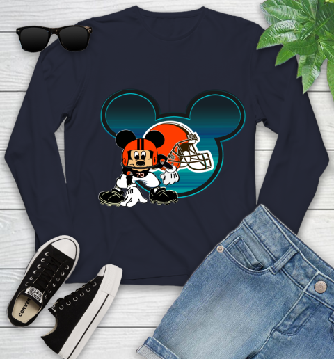 NFL Cleveland Browns Mickey Mouse Disney Football T Shirt Youth Long Sleeve 3