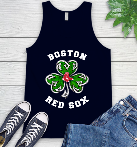 MLB Boston Red Sox Three Leaf Clover St Patrick's Day Baseball Sports Tank Top 2