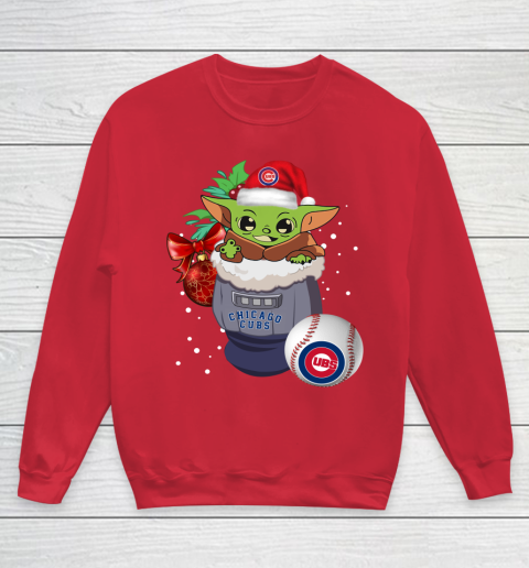 Chicago Cubs Christmas Baby Yoda Star Wars Funny Happy MLB Youth Sweatshirt 9