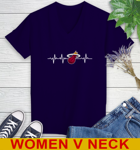 Miami Heat NBA Basketball Heart Beat Shirt Women's V-Neck T-Shirt - Image 4