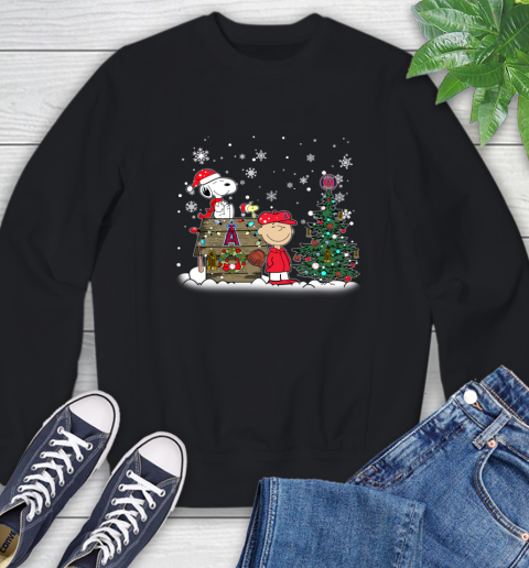 MLB Los Angeles Angels Snoopy Charlie Brown Christmas Baseball Commissioner's Trophy Sweatshirt