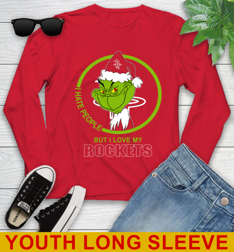 Houston Rockets NBA Christmas Grinch I Hate People But I Love My Favorite Basketball Team Youth Long Sleeve 11