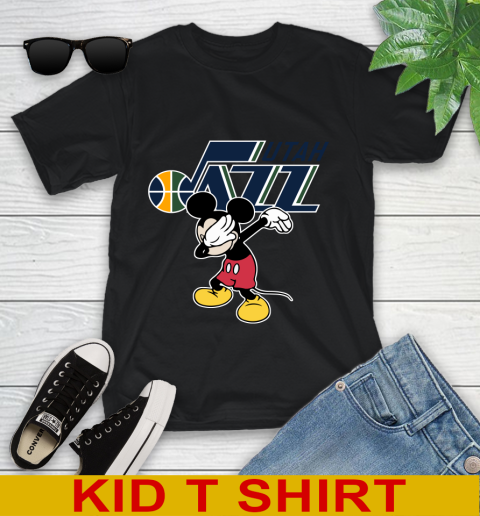 Utah Jazz NBA Basketball Dabbing Mickey Disney Sports Youth T-Shirt 2