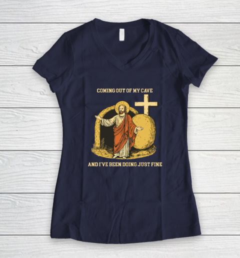 Coming Out Of My Cave Jesus Women's V-Neck T-Shirt 7