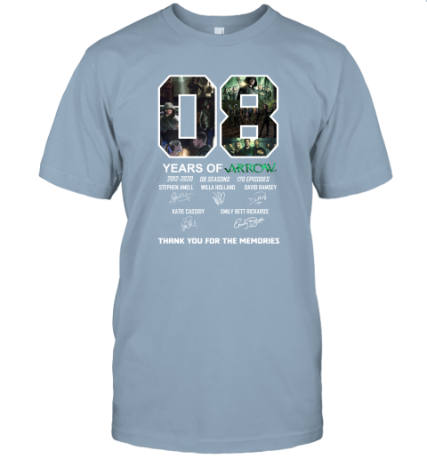 s6l9 8 years of arrow thank you for the memories jersey t shirt 60 front light blue
