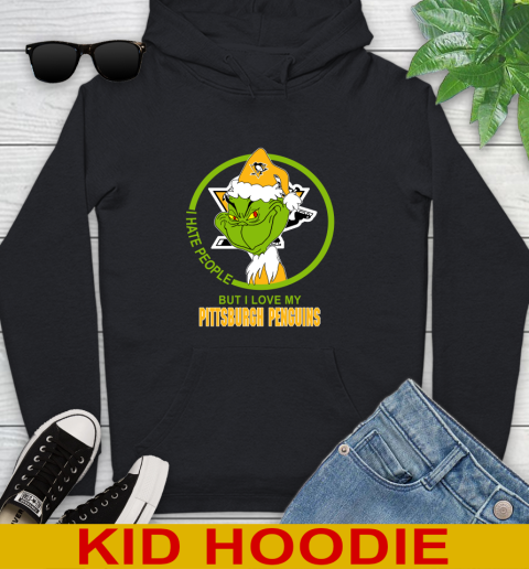 Pittsburgh Penguins NHL Christmas Grinch I Hate People But I Love My Favorite Hockey Team Youth Hoodie 2