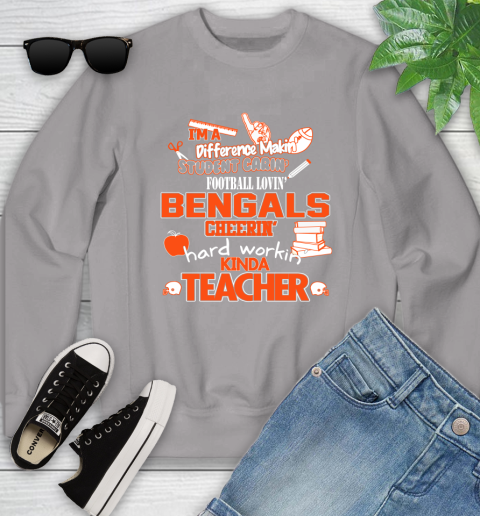 Cincinnati Bengals NFL I'm A Difference Making Student Caring Football Loving Kinda Teacher Youth Sweatshirt 3