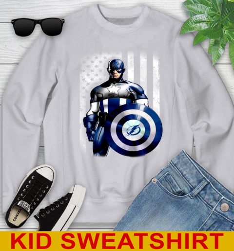 Tampa Bay Lightning NHL Hockey Captain America Marvel Avengers American Flag Shirt Youth Sweatshirt 3