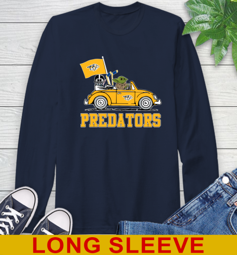 NHL Hockey Nashville Predators Darth Vader Baby Yoda Driving Star Wars Shirt Long Sleeve T-Shirt 4