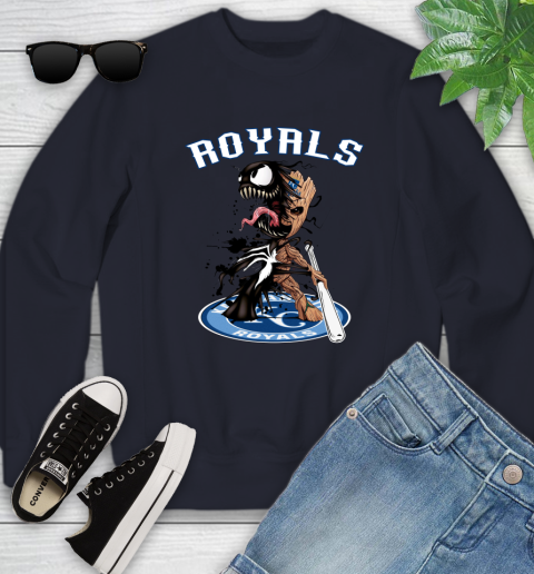 MLB Kansas City Royals Baseball Venom Groot Guardians Of The Galaxy Youth Sweatshirt 3
