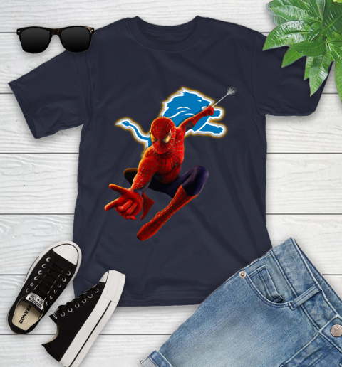 NFL Spider Man Avengers Endgame Football Detroit Lions Youth T-Shirt 3