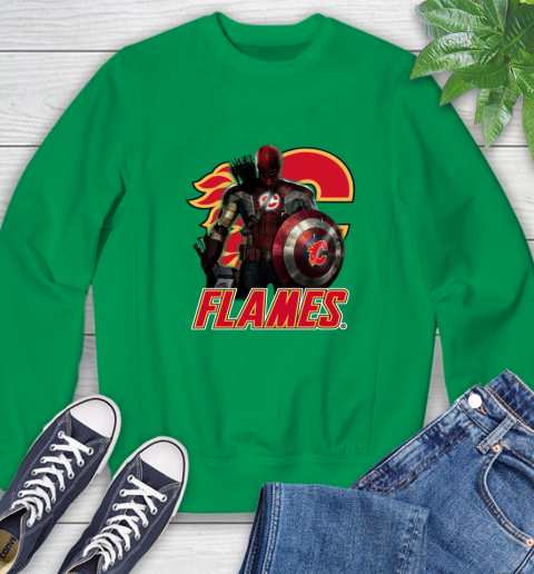 NHL Captain America Thor Spider Man Hawkeye Avengers Endgame Hockey Calgary Flames Sweatshirt 6