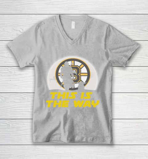 Boston Bruins NHL Ice Hockey Star Wars Yoda And Mandalorian This Is The Way V-Neck T-Shirt 3
