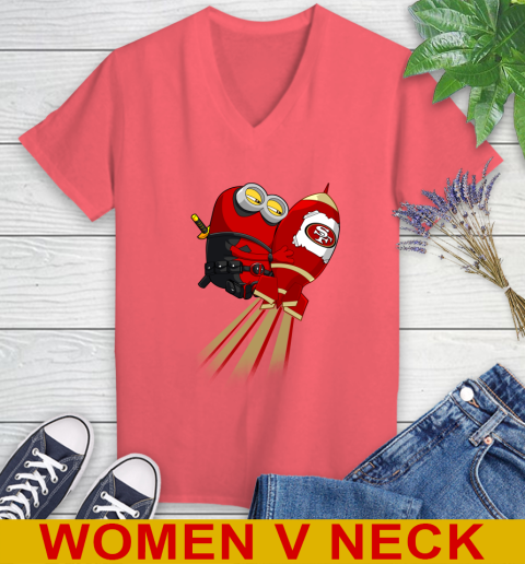 NFL Football San Francisco 49ers Deadpool Minion Marvel Shirt Women's V-Neck T-Shirt 6