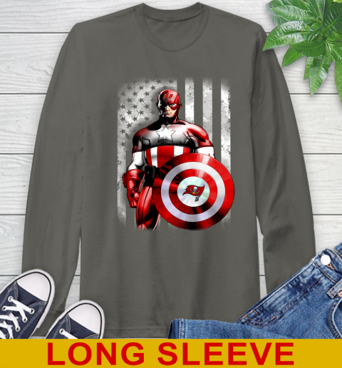 Tampa Bay Buccaneers NFL Football Captain America Marvel Avengers American Flag Shirt Long Sleeve T-Shirt 10